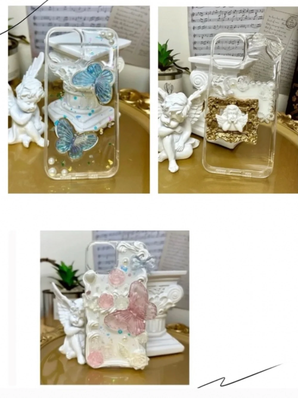 iPhone 13 Baroque butterfly and angel Phone Case,Handmade case